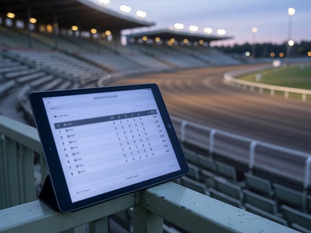 V85 startlista hos ATG – officiell startlista med anmälda hästar visad på surfplatta vid travbanans läktare