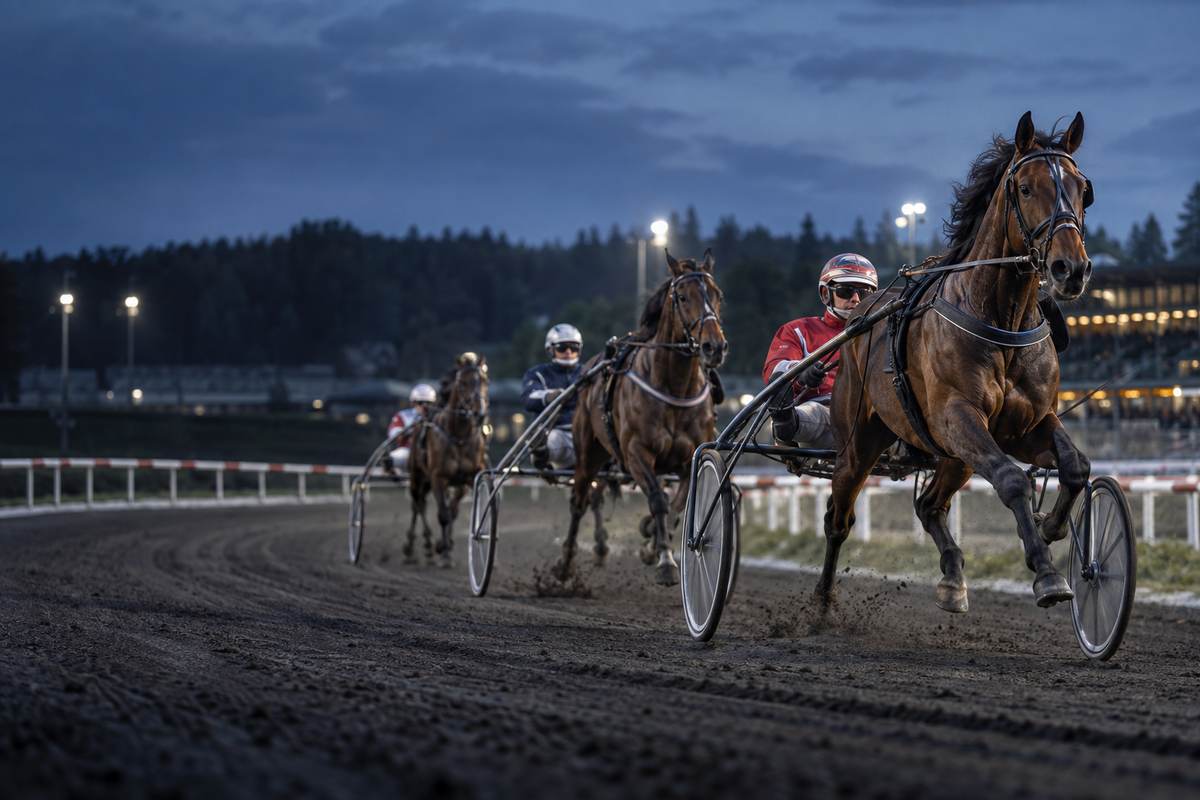 V85 startlista Rättvik – travlopp med flera ekipage i sulky på banan